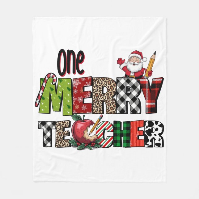 Teacher Gift | One Merry Teacher Fleece Blanket (Front)