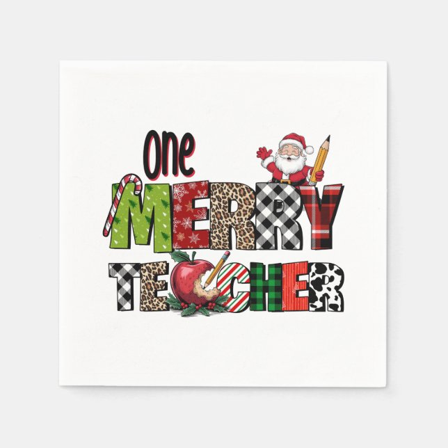 Teacher Gift | One Merry Teacher Napkin (Front)