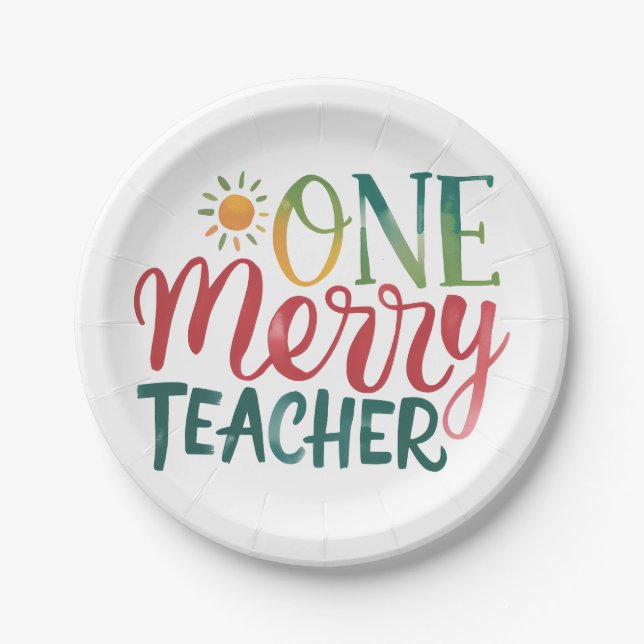 Teacher Gift | One Merry Teacher Paper Plate (Front)