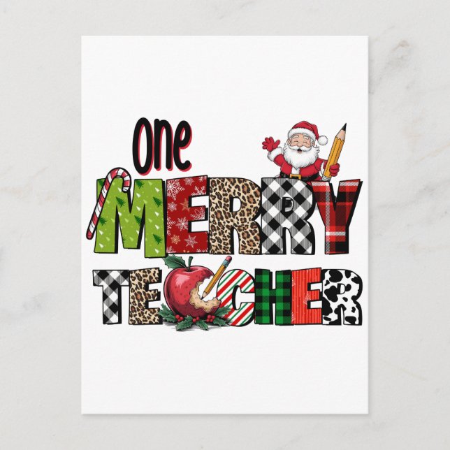 Teacher Gift | One Merry Teacher Postcard (Front)