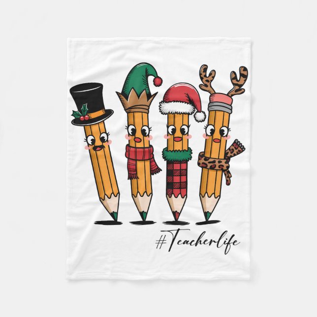 Teacher Gift | Pencil Teacher Life Fleece Blanket (Front)