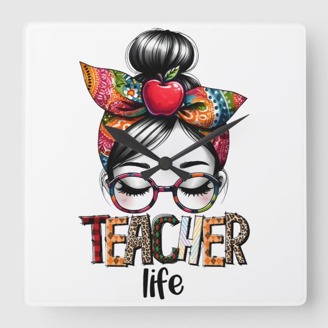 Teacher Gift | Teacher Life Square Wall Clock (Front)
