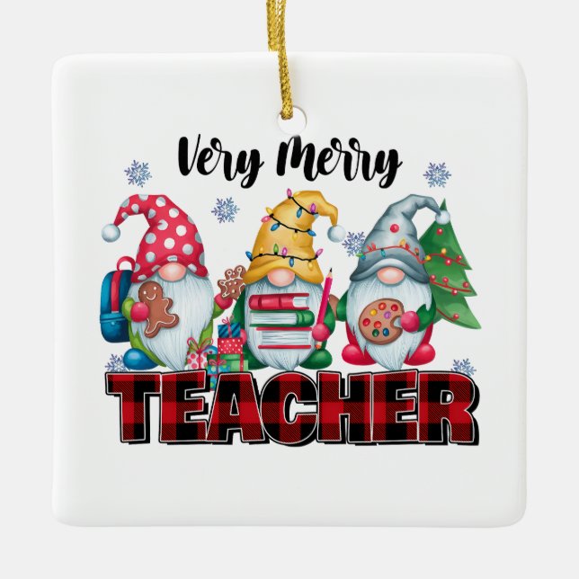 Teacher Gift | Very Merry Teacher Ceramic Ornament (Front)