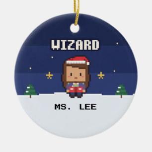 Teacher Gift Wizard Pixel Christmas Ornament