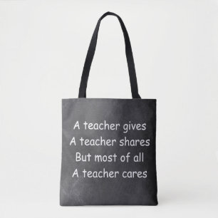 Teacher Gives Shares Cares Chalkboard Gift Idea Tote Bag