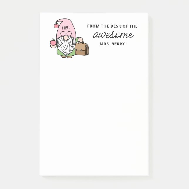 Teacher Gnome From the Desk Of Post-it Notes (Front)