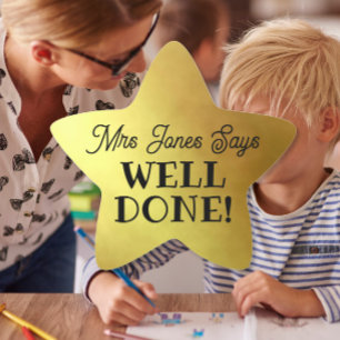 Teacher gold star "Well Done!"  Star Sticker