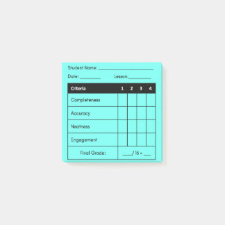 Teacher Grading Rubric for Classwork in Blue Post-it Notes