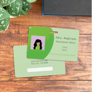 Teacher Green Apple Horizontal Photo ID Badge