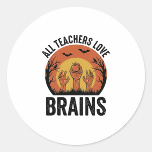 Teacher Halloween Brains Vintage Vector Design_1 Classic Round Sticker
