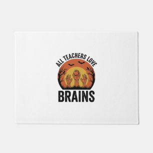 Teacher Halloween Brains Vintage Vector Design_1 Doormat