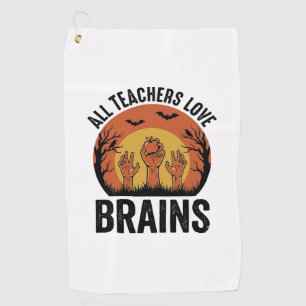 Teacher Halloween Brains Vintage Vector Design_1 Golf Towel