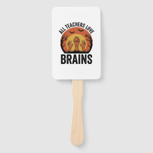Teacher Halloween Brains Vintage Vector Design_1 Hand Fan