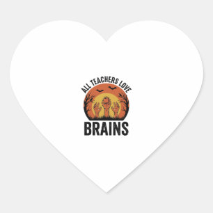 Teacher Halloween Brains Vintage Vector Design_1 Heart Sticker