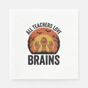 Teacher Halloween Brains Vintage Vector Design_1 Napkin