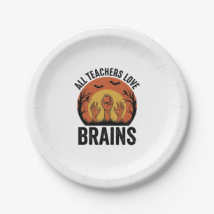 Teacher Halloween Brains Vintage Vector Design_1 Paper Plate