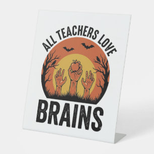 Teacher Halloween Brains Vintage Vector Design_1 Pedestal Sign