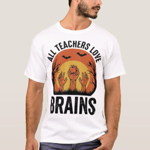 Teacher Halloween Brains Vintage Vector Design_1 T-Shirt