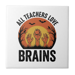 Teacher Halloween Brains Vintage Vector Design_1 Tile