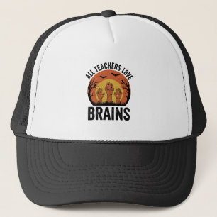 Teacher Halloween Brains Vintage Vector Design_1 Trucker Hat