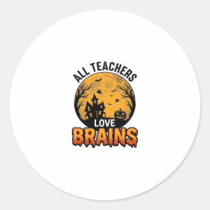 Teacher Halloween Love Brains Vintage Design_1 Classic Round Sticker