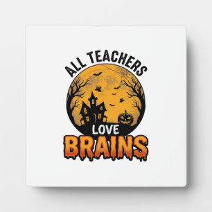 Teacher Halloween Love Brains Vintage Design_1 Plaque