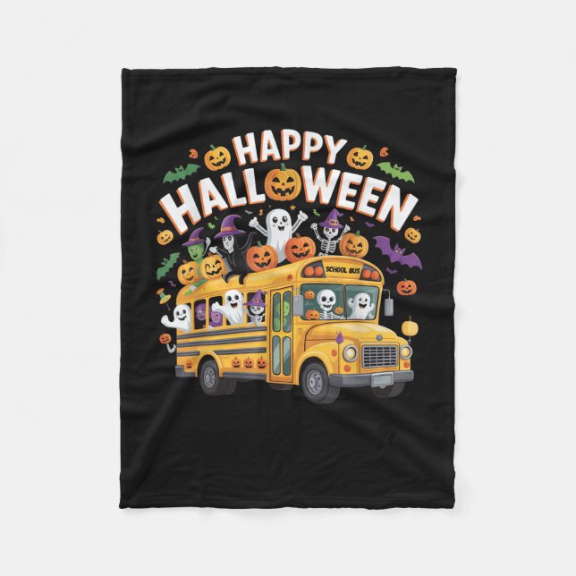 Teacher Halloween School Bus Driver Cute Ghost Wit Fleece Blanket (Front)