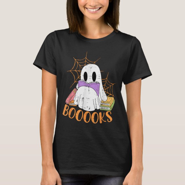Teacher Halloween Shirt Ghost Teacher Book Library (Front)