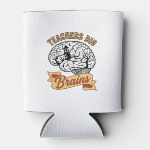 Teacher Halloween Shirt Vintage Engraved Brain Pun Can Cooler