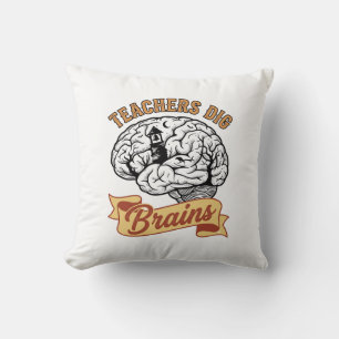 Teacher Halloween Shirt Vintage Engraved Brain Pun Cushion