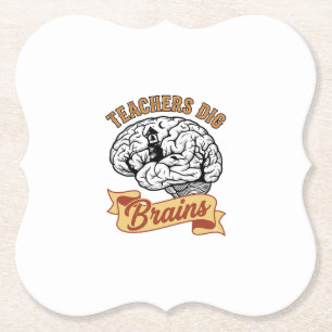 Teacher Halloween Shirt Vintage Engraved Brain Pun Paper Coaster