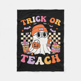 Teacher Halloween Trick Or Teach Cute Ghost Coffee Fleece Blanket