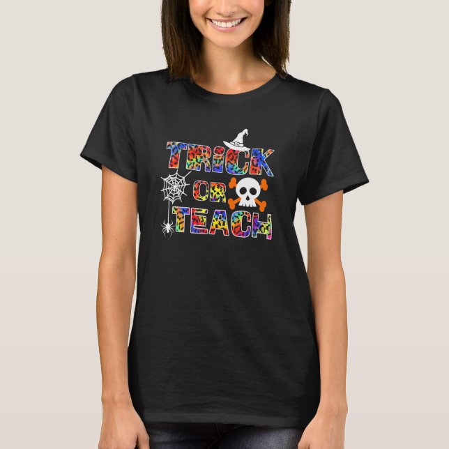 Teacher Halloween Trick or Teach Leopard Skin Tie  T-Shirt (Front)