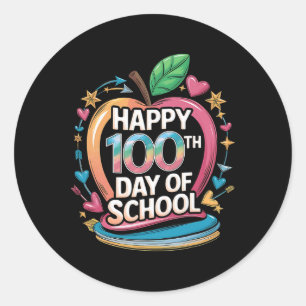 Teacher Happy 100th Day Of School Math Apple Frame Classic Round Sticker