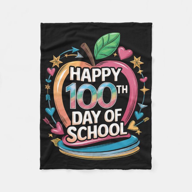 Teacher Happy 100th Day Of School Math Apple Frame Fleece Blanket (Front)