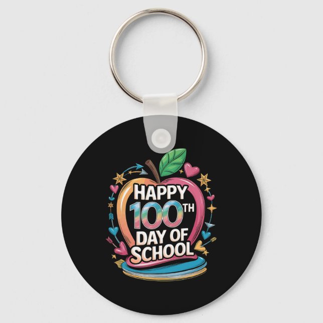 Teacher Happy 100th Day Of School Math Apple Frame Key Ring (Front)