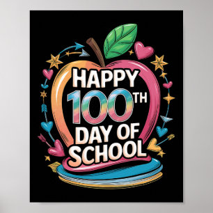 Teacher Happy 100th Day Of School Math Apple Frame Poster