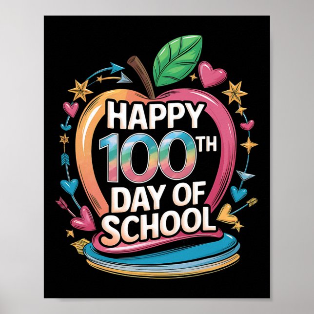 Teacher Happy 100th Day Of School Math Apple Frame Poster (Front)
