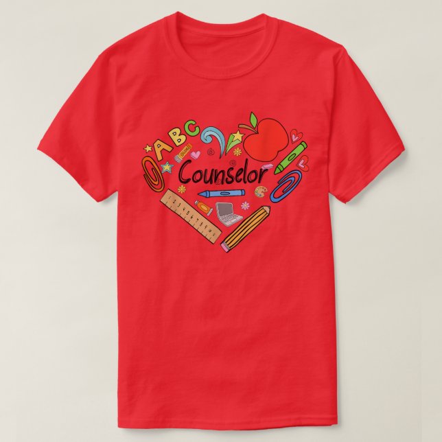 Teacher Heart Of Counsellor With School Stuff T-Sh T-Shirt (Design Front)