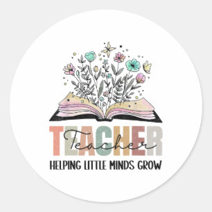 Teacher Helping Little Minds Grow Book Flower Back Classic Round Sticker