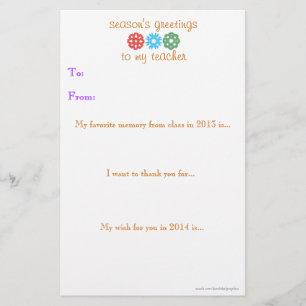 Teacher holiday gift note 2013-2014 stationery
