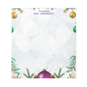 Teacher Hollyday Floral Lit-up Christmas Notepad