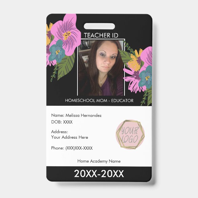 Teacher Homeschooling School Mum ID Floral Badge (Front)