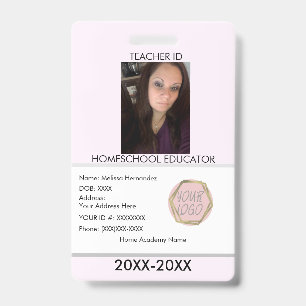 Teacher Homeschooling School Mum ID Pink  Badge
