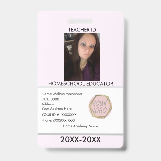 Teacher Homeschooling School Mum ID Pink  Badge (Front)