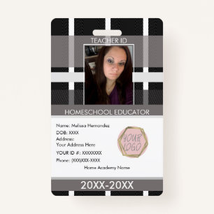 Teacher Homeschooling School Mum ID Plaid ID Badge