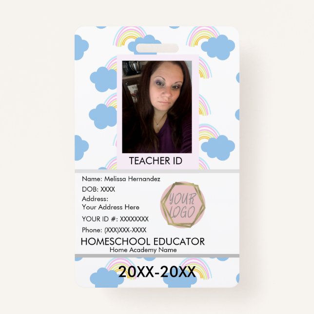 Teacher Homeschooling School Mum ID Rainbow  ID Badge (Front)