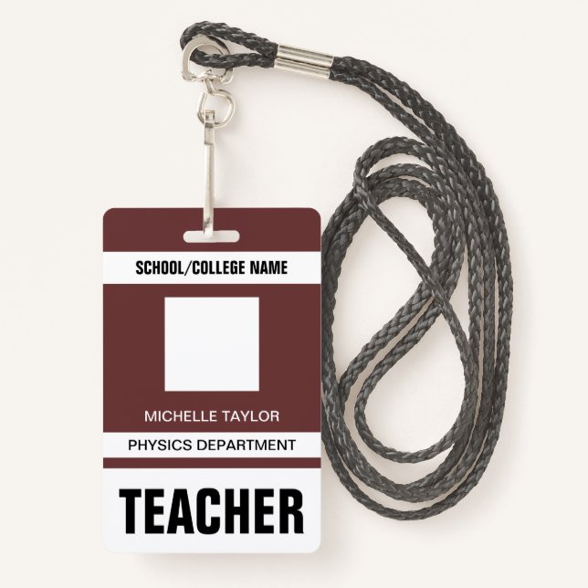 Teacher ID Card Badge ID Badge (Front with Lanyard)