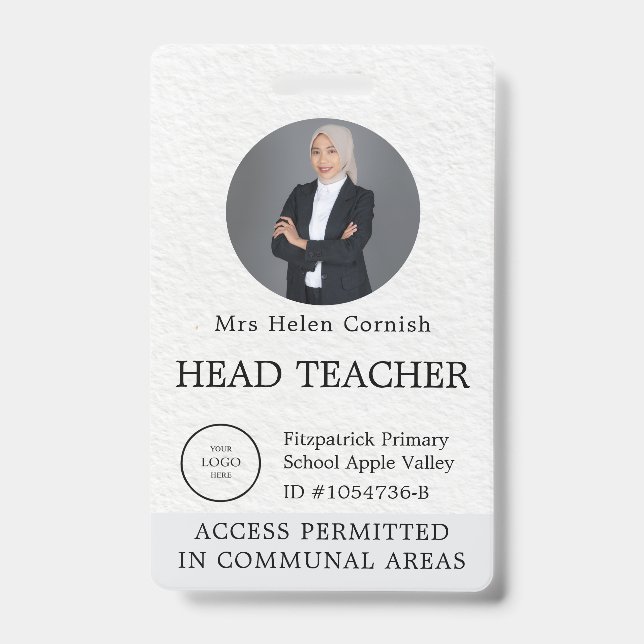 Teacher ID Card Name School Template Photo Badge (Front)