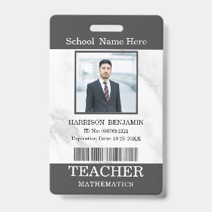 Teacher ID Card Name School Template Photo Badge 